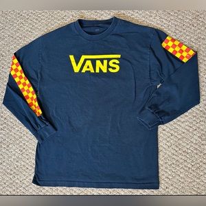 Vans Long Sleeve T-Shirt Classic Fit Checked Down Arms 100% Cotton - Size Large